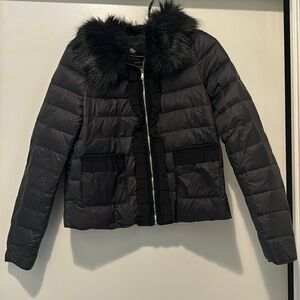 Zara thin down jacket with faux fur collar